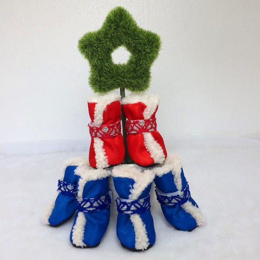 Christmas pet shoes
Snow boots for pets
Padded winter pet boots
Waterproof pet shoes
Dog snow boots
Holiday pet shoes
Red and blue pet boots
Cotton pet snow boots
Winter dog footwear
Holiday paw protection